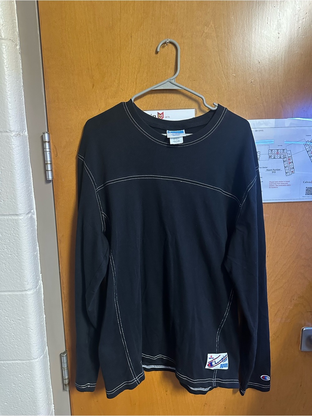 Vintage 90s Champion Black Long Sleeve Crewneck with White Contrast Stitching